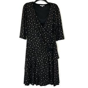 Robbie Bee | Black Gold Metallic Dot Layered Ruffle Dress NWT Womens XL